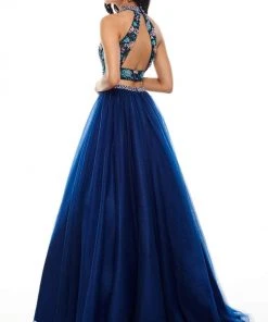 Rachel Allan Prom - 7066 Floral Two Piece High Halter Ballgown