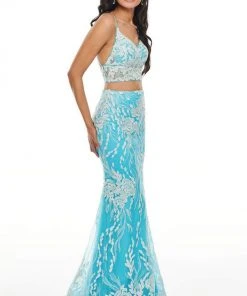 Rachel Allan Prom - 7072 Two Piece Sequined V-Neck Trumpet Dress Formal Gowns