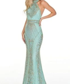 Rachel Allan Prom - 7077 Beaded High Halter Trumpet Dress Formal Gowns