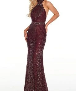 Rachel Allan Prom - 7077 Beaded High Halter Trumpet Dress Formal Gowns