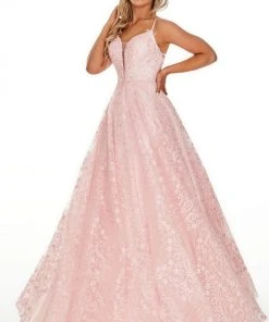 Rachel Allan Prom - 7078 Embroidered Deep V-Neck Tulle Ballgown Formal Gowns