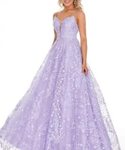 Rachel Allan Prom - 7078 Embroidered Deep V-Neck Tulle Ballgown Formal Gowns