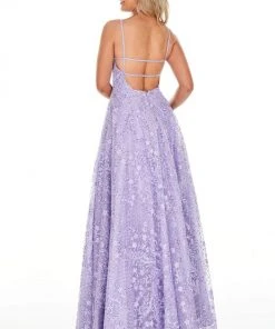 Rachel Allan Prom - 7078 Embroidered Deep V-Neck Tulle Ballgown Formal Gowns