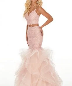 Formal Gowns Rachel Allan Prom - 7083 Two Piece Beaded Tulle Mermaid Dress