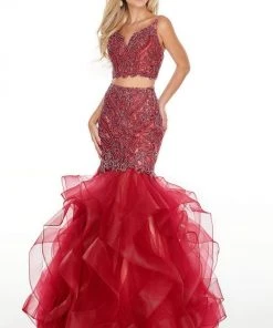 Formal Gowns Rachel Allan Prom - 7083 Two Piece Beaded Tulle Mermaid Dress