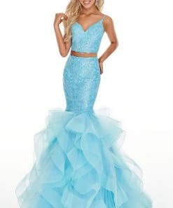 Formal Gowns Rachel Allan Prom - 7083 Two Piece Beaded Tulle Mermaid Dress