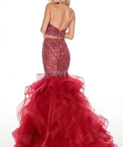 Formal Gowns Rachel Allan Prom - 7083 Two Piece Beaded Tulle Mermaid Dress