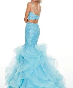 Formal Gowns Rachel Allan Prom - 7083 Two Piece Beaded Tulle Mermaid Dress