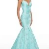 Rachel Allan Prom - 7087 Plunging Organza Jacquard Mermaid Gown 2 Rachel Allan Prom - 7087 Plunging Organza Jacquard Mermaid Gown