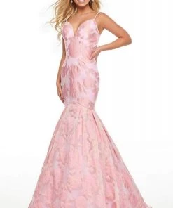 Rachel Allan Prom - 7087 Plunging Organza Jacquard Mermaid Gown 10 Rachel Allan Prom - 7087 Plunging Organza Jacquard Mermaid Gown