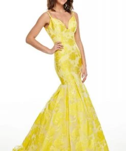 Rachel Allan Prom - 7087 Plunging Organza Jacquard Mermaid Gown 12 Rachel Allan Prom - 7087 Plunging Organza Jacquard Mermaid Gown