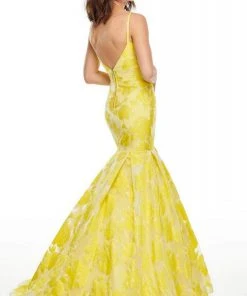 Rachel Allan Prom - 7087 Plunging Organza Jacquard Mermaid Gown 13 Rachel Allan Prom - 7087 Plunging Organza Jacquard Mermaid Gown