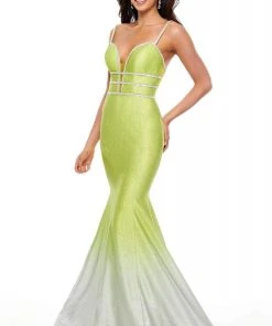 Rachel Allan Prom - 7092 Plunging Ombre Shimmer Mermaid Gown Formal Gowns