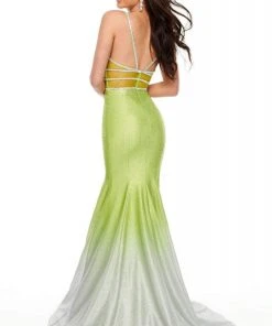 Rachel Allan Prom - 7092 Plunging Ombre Shimmer Mermaid Gown Formal Gowns