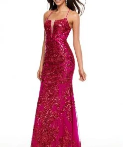 Rachel Allan Prom - 7093 Sequined Deep V-Neck Trumpet Dress