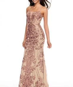 Rachel Allan Prom - 7093 Sequined Deep V-Neck Trumpet Dress
