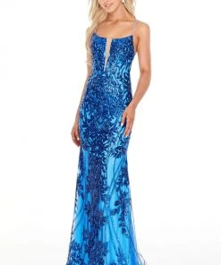 Rachel Allan Prom - 7093 Sequined Deep V-Neck Trumpet Dress