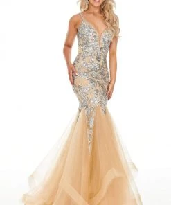 Rachel Allan Prom - 7096 Sequined Plunging V-Neck Mermaid Dress