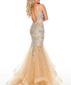 Rachel Allan Prom - 7096 Sequined Plunging V-Neck Mermaid Dress