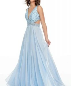 Rachel Allan Prom - 7097 V-Neckline Embellished Bodice A-Line Dress Formal Gowns