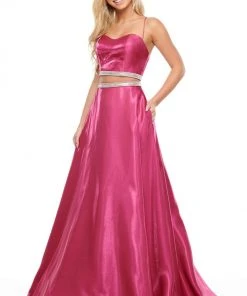 Formal Gowns Rachel Allan Prom - 7106 Two Piece Beaded Satin A-Line Dress