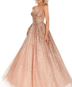 Formal Gowns Rachel Allan Prom - 7107 Sequined Plunging Sweetheart Ballgown