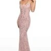 Formal Gowns Rachel Allan Prom - 7108 V-Neck Embellished Sequined Sheath Dress