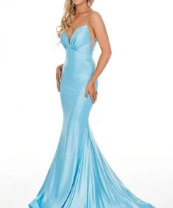 Formal Gowns Rachel Allan Prom - 7118 Deep V-Neck Mermaid Dress With Train