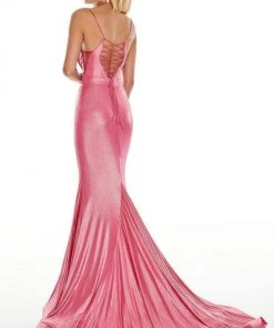 Formal Gowns Rachel Allan Prom - 7118 Deep V-Neck Mermaid Dress With Train