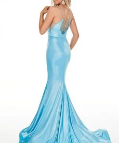 Formal Gowns Rachel Allan Prom - 7118 Deep V-Neck Mermaid Dress With Train