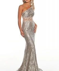 Formal Gowns Rachel Allan Prom - 7121 Asymmetrical Sequined Trumpet Dress
