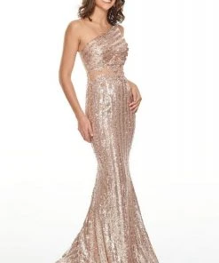 Formal Gowns Rachel Allan Prom - 7121 Asymmetrical Sequined Trumpet Dress