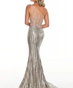 Formal Gowns Rachel Allan Prom - 7121 Asymmetrical Sequined Trumpet Dress