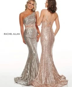 Formal Gowns Rachel Allan Prom - 7121 Asymmetrical Sequined Trumpet Dress