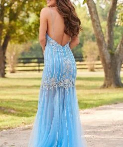 Formal Gowns Rachel Allan Prom - 7126 Beaded Deep V-Neck Tulle Trumpet Dress