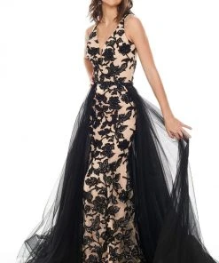 Rachel Allan Prom - 7130 Sexy V-Neck Sequin Sheer Back A-Line Dress