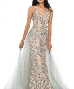 Rachel Allan Prom - 7130 Sexy V-Neck Sequin Sheer Back A-Line Dress