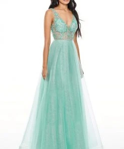 Formal Gowns Rachel Allan Prom - 7136 V-Neckline Embellished Bodice A-Line Dress