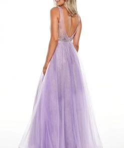 Formal Gowns Rachel Allan Prom - 7136 V-Neckline Embellished Bodice A-Line Dress