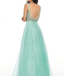 Formal Gowns Rachel Allan Prom - 7136 V-Neckline Embellished Bodice A-Line Dress