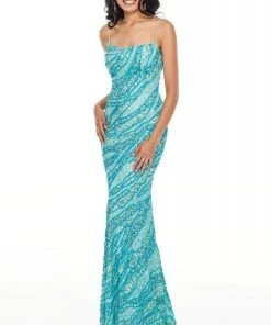 Rachel Allan Prom - 7141 Beaded Tulle Sheath Dress With Train Formal Gowns