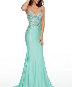 Rachel Allan Prom - 7144 Beaded V-Neck Jersey Mermaid Dress