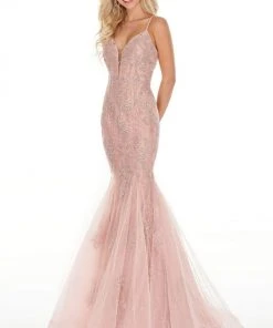 Rachel Allan Prom - 7150 Lace Deep V-Neck Mermaid Dress Formal Gowns