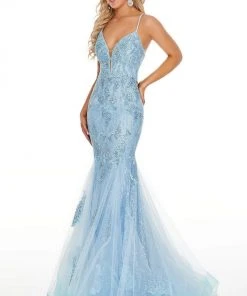 Rachel Allan Prom - 7150 Lace Deep V-Neck Mermaid Dress Formal Gowns