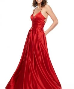 Rachel Allan Prom - 7178 V Neck Strappy Back Satin A-Line Prom Dress