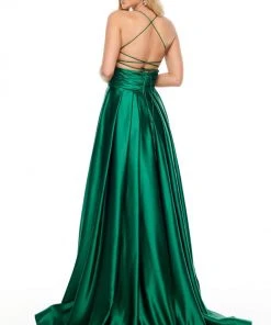 Rachel Allan Prom - 7178 V Neck Strappy Back Satin A-Line Prom Dress