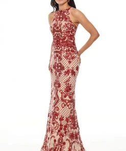 Rachel Allan Prom - 7194 Sequined Halter Neck Trumpet Dress