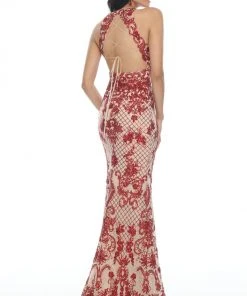 Rachel Allan Prom - 7194 Sequined Halter Neck Trumpet Dress
