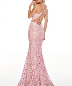 Formal Gowns Rachel Allan Prom - 7198 Embroidered Deep V-Neck Trumpet Dress 9 Formal Gowns Rachel Allan Prom - 7198 Embroidered Deep V-Neck Trumpet Dress