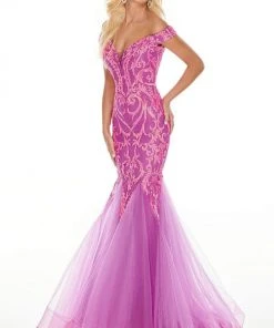 Formal Gowns Rachel Allan Prom - 7199 Sequined Off-Shoulder Mermaid Dress